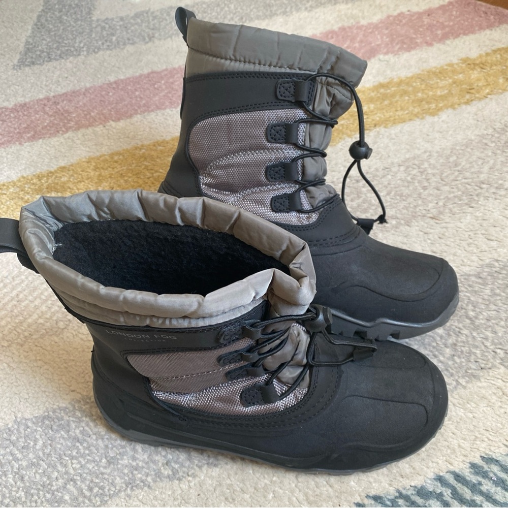 London Fog Kids Grey and Black Winter Boots - Cozy Insulated Snow Boot